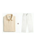 Sand Beige & White Linen Pants Set