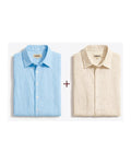Sky Blue & Beige Linen Shirts Set